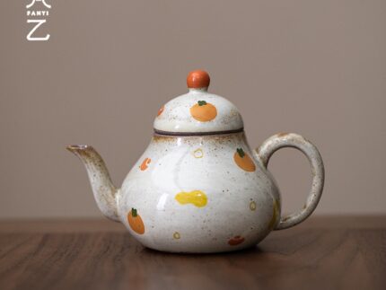 Hand-painted Persimmon Pear-shaped Teapot