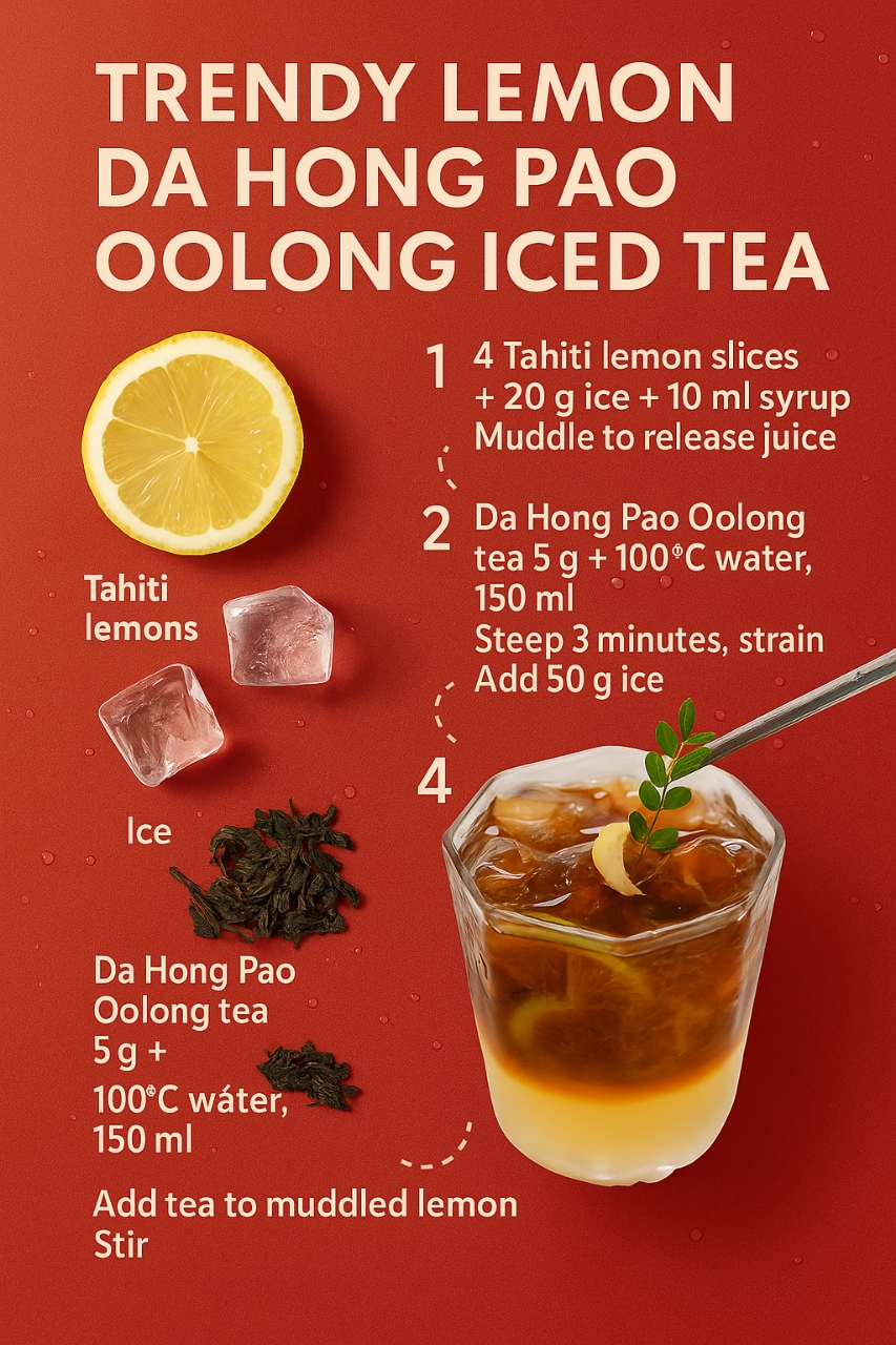 Lemon Da Hong Pao Oolong Iced Tea recipe with bold oolong tea and fresh lemon slices