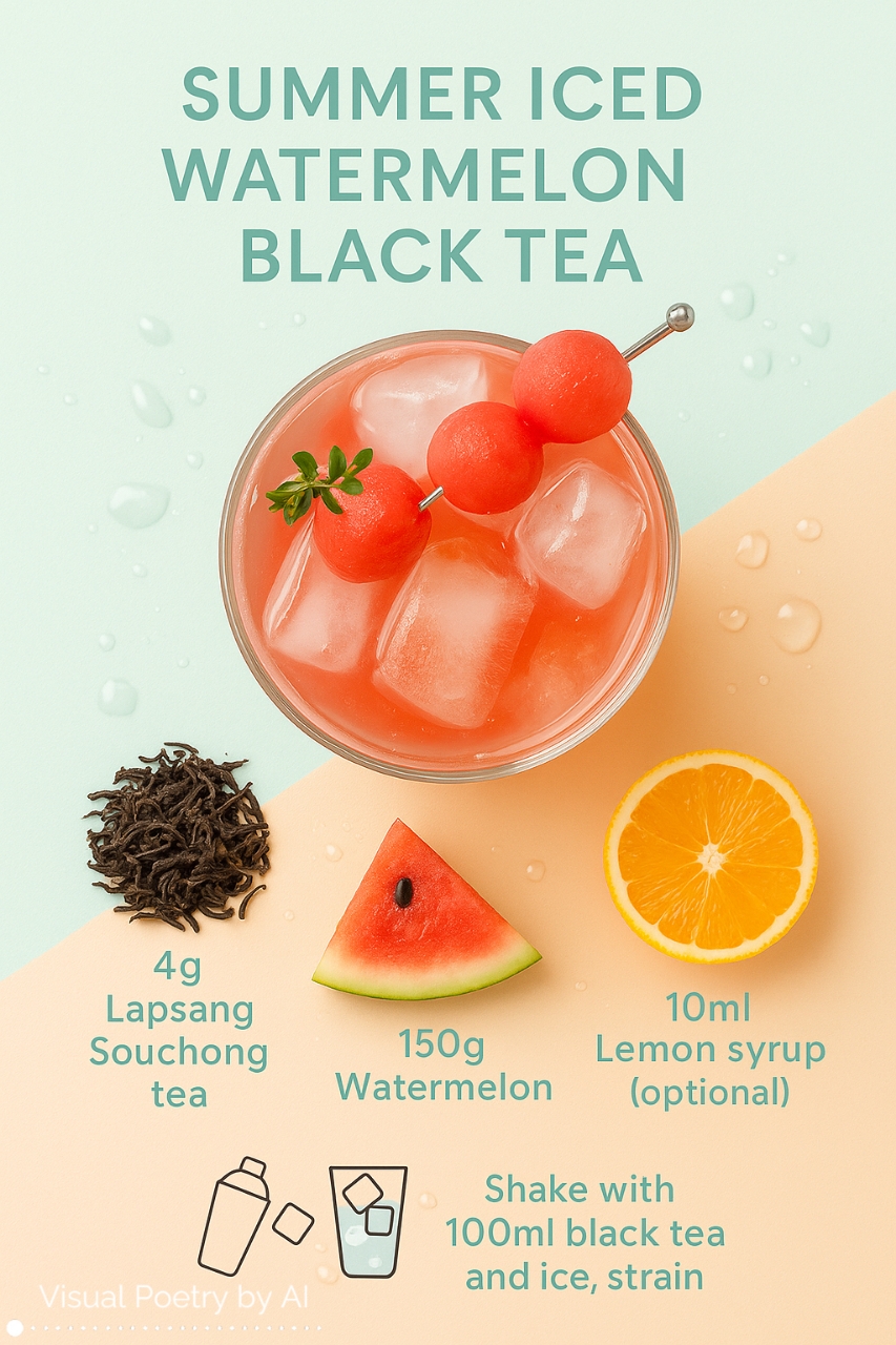 Vibrant Summer Watermelon Black Tea recipe made with Lapsang Souchong and fresh watermelon