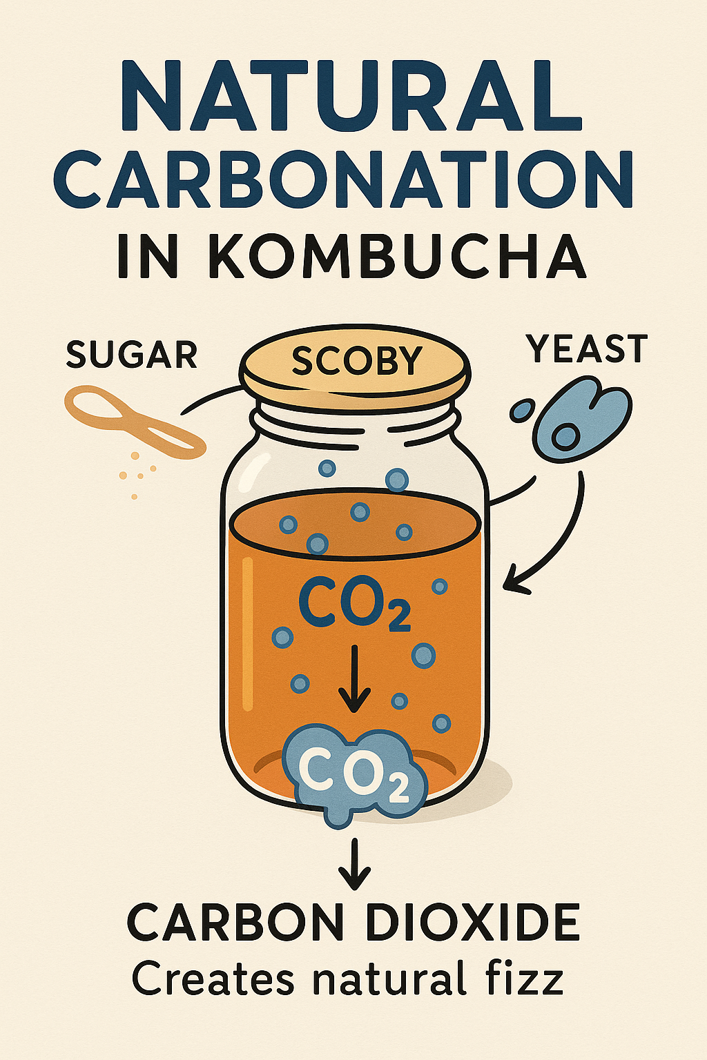 Infographic showing natural carbonation process in kombucha