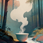 A quiet tea scene with rising steam and flowing water, expressing balance, rhythm, and calm in Chinese tea culture
