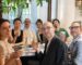 Ling Chen sharing Chinese tea with guests at a tea gathering in Milan.