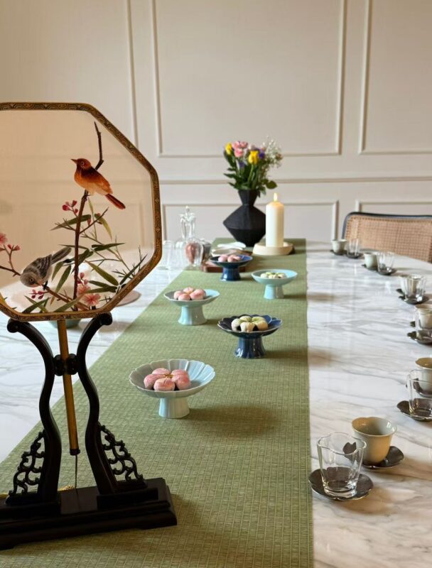 A Chinese tea table designed and arranged by Ling Chen in Milan