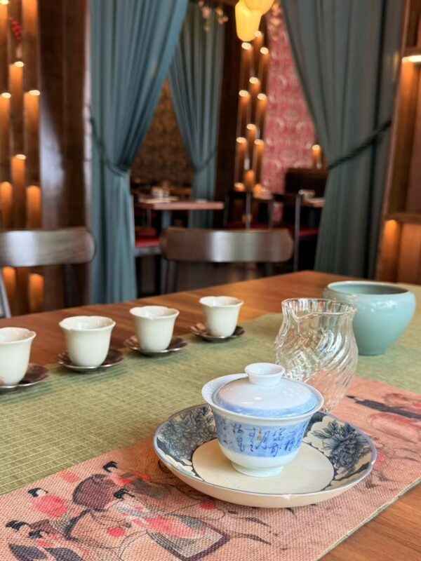 A Chinese tea table designed and arranged by Ling Chen in Milan